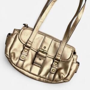 Y2K Shiny Gold Mini Shoulder Bag with Buckles